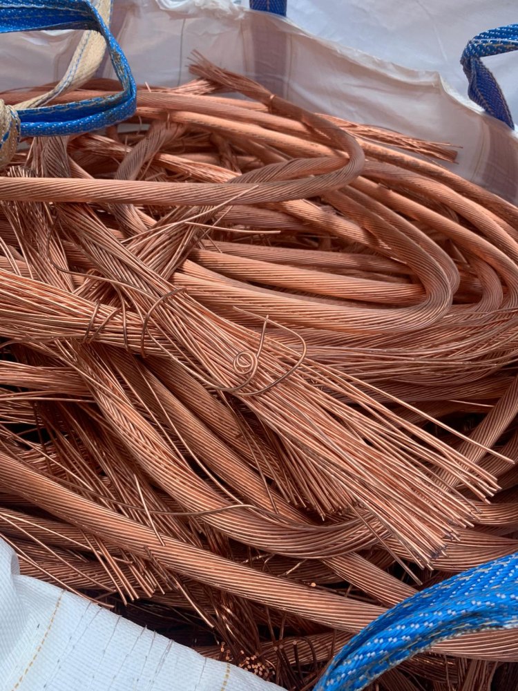 Bare bright copper wire bagged at the Ogoo Recycle yard, the highest grade of scrap copper we buy