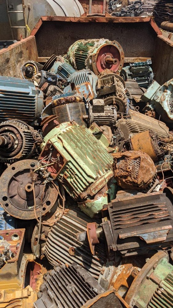 Skip of scrap electric motors collected for copper winding recovery in Singapore